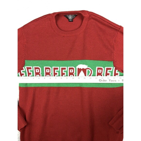 Volcom Sweater Mens L Red Crew Neck Ugly Christmas Top Beer Preppy Office Party - Picture 6 of 15